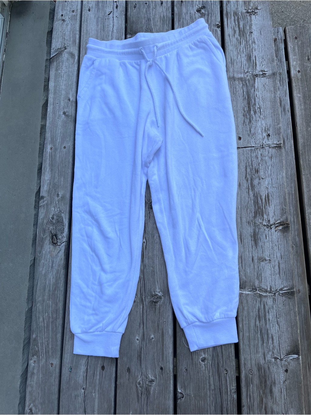Garage White Track Pants Adjustable Waist, Ankle Bands Size Medium